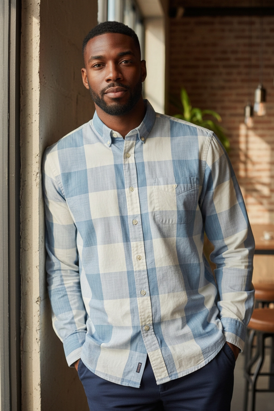 Tommy Hilfiger Custom Fit Blue and White Checkered Shirt Size : Large